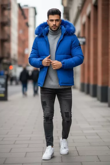 Geaca barbati groasa de iarna, imblanita albastra 2333